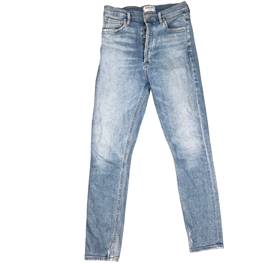 AGOLDE Skinny Jeans Womens 27 Faded Blue High Rise Button Fly Slim Distressed